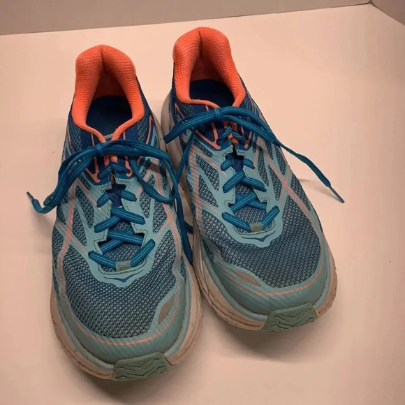Hoka One One Clifton 3 Sneakers Shoes Lace Up Sneaker Blue Pink Womens Size 10.5 - Picture 2 of 10